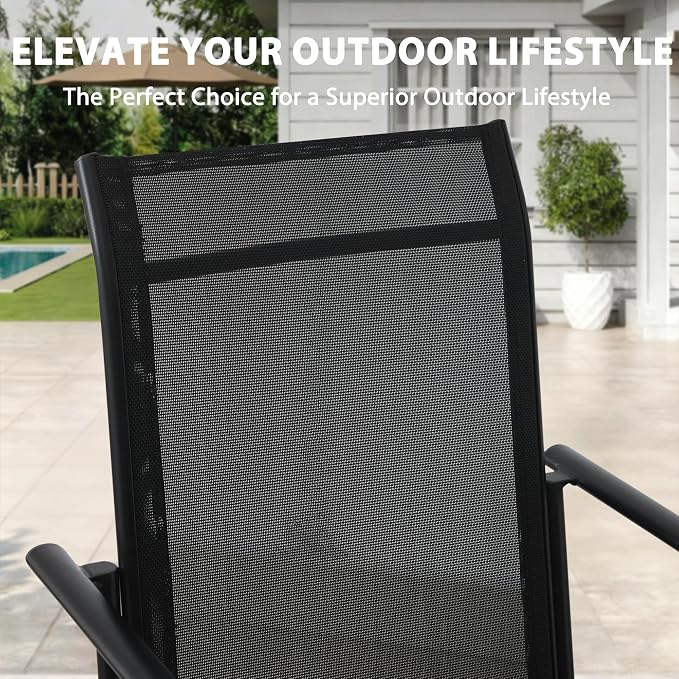 5-Piece Outdoor Dining Set, 35.5" Square Metal Patio Table with Black Chairs, Black Table with Umbrella Hole for Garden, Yard, Patio