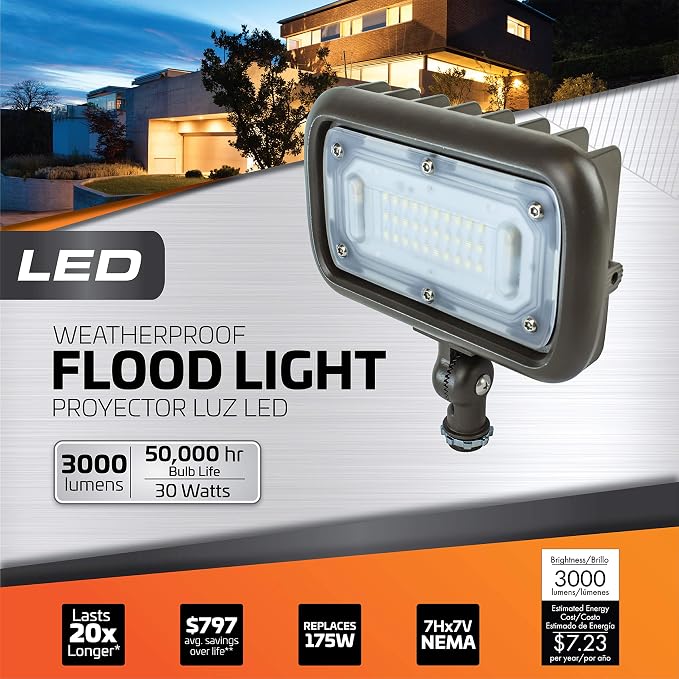 Newhouse Lighting WW30BRZ-2 30-Watt Die-Cast Aluminum LED Wall Wash Flood Light Outdoor, Weatherproof Landscape Lighting 2695 Lumens, 3000K Warm White, 120-277V, 1/2" Knuckle Mount Bronze, 2-Pack