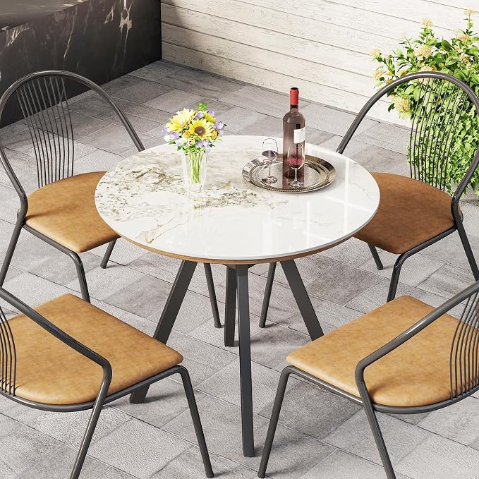 47.2" Round Ivory Sintered Stone Table Top - Heat Resistant Waterproof for Dining Table, Office Desk, Bar, Patio