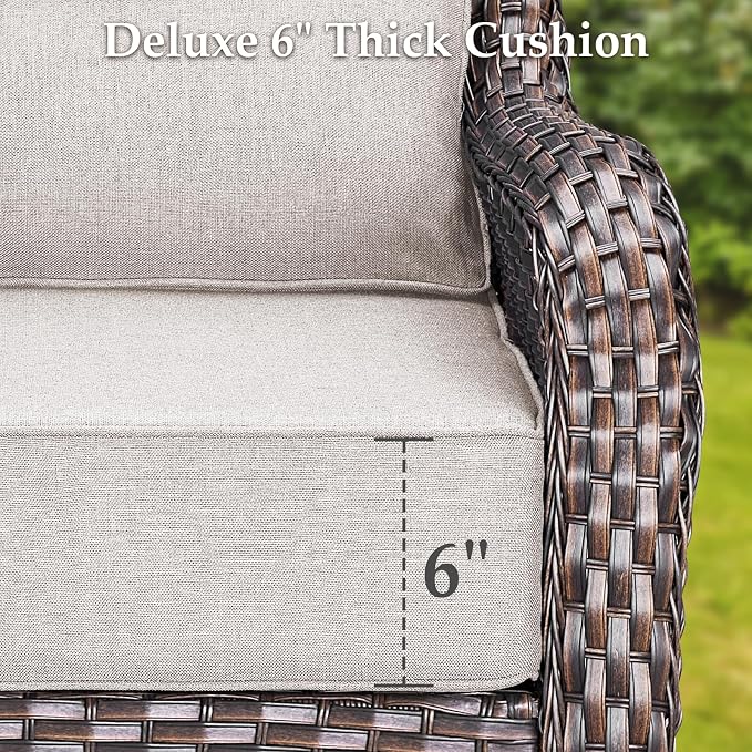 Luxury Wicker Patio Furniture Set-High Back Outdoor Swivel Chairs Set of 2 with 6" Thick Cushions Wide Armrest All Weather Patio Conversation Sets for Deck Porch Balcony(Grey/Beige)
