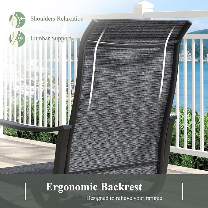 Outdoor Dining Set for 4, 37.8" Metal Outdoor Dining Table with Umbrella Hole and Sling Patio Swivel Chairs, 5 Pieces Patio Table and Chairs Set for Garden Backyard, Charcoal and Black