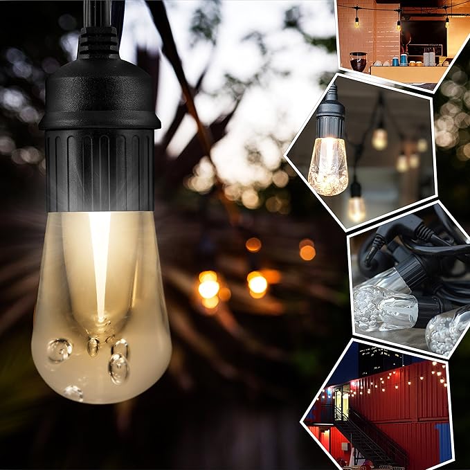 Enbrighten Vintage Outdoor String Lights, 48ft, 24 Bulbs, White Light Only | 2700K Warm White Light, Weatherproof, Shatterproof Acrylic Bulbs, Drop Cord, Easy Install Keyholes, Linkable up to 350ft