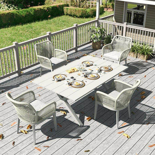 LayinSun Outdoor Dining Set for 4, 5 Pieces Patio Furniture Sets with Aluminum Dining Table and Rope Weave Chairs
