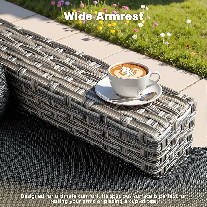 CAODOC Patio Furniture Sets 7 Pieces Outdoor Sectional Rattan Sofa Manual Weaving Wicker Patio Conversation Set with Ottomans and T Cushion(Black)
