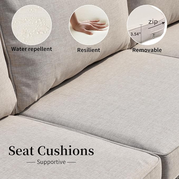 HOOOWOOO 8 Piece Patio Sectional Furniture Set with Fire Pit Table,Modern Wicker Outdoor Conversation Sofa Sets,Weather Resistant Modular L Shaped Outside Couch Set(Beige)