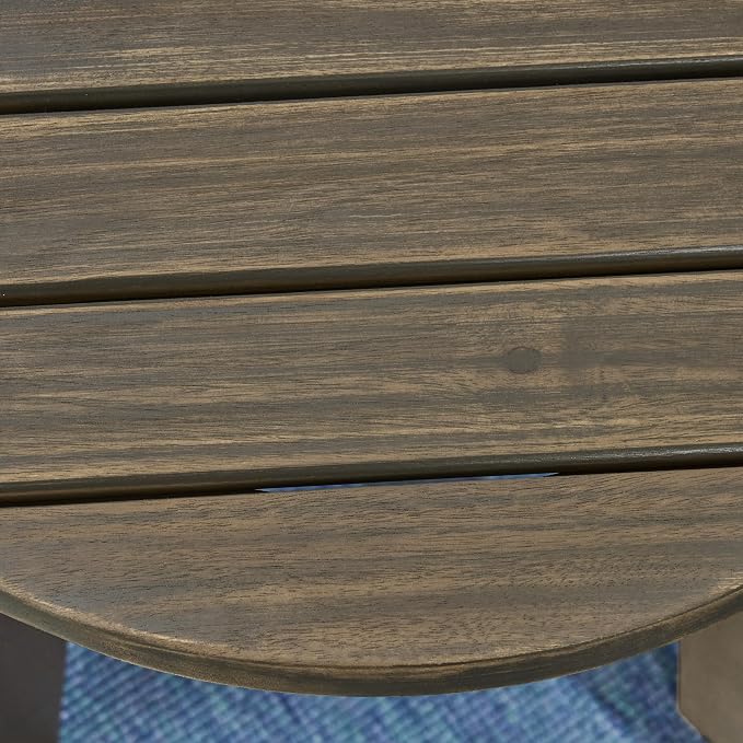 Round Patio Side Table Acacia Wood End Table with Slat Panel Design Rustic Outdoor Accent Table for Garden Backyard Pool Deck Living Room Weather Resistant Easy Maintenance, Gray