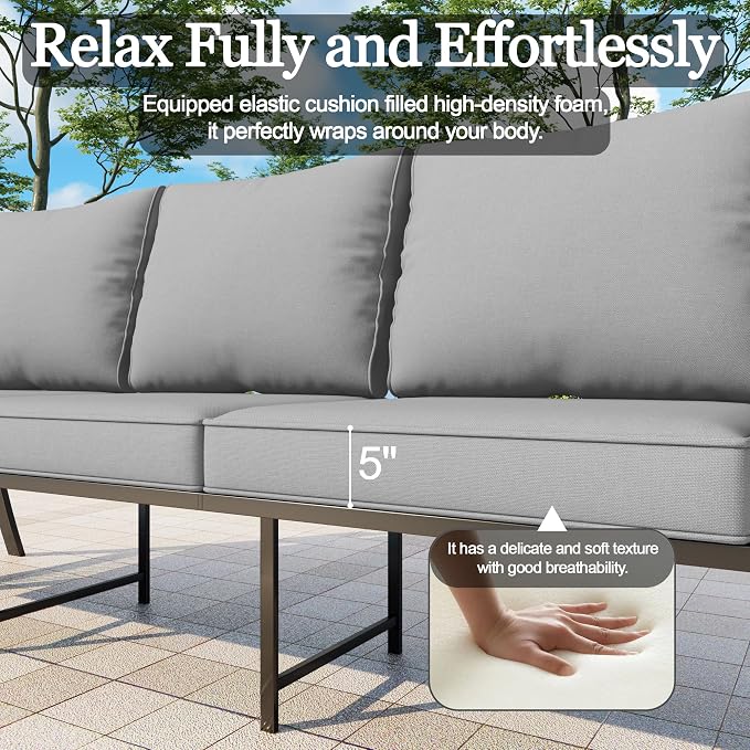 10 Pieces Patio Conversation Sets, All-Weather Metal Swivel Rocking Chairs with Rope Furniture Set, Outdoor Sofa Couch for Deck, Porch, Garden, Backyard, Poolside (Gray Cushions)