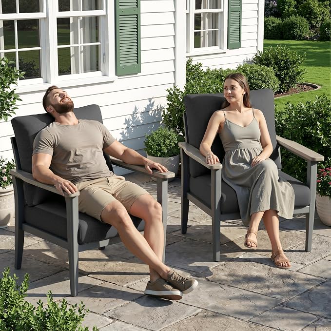 Aluminum Outdoor Patio Furniture Set 2-Piece, Patio Conversation Set Sectional Furniture Set with High Backrest & Thickened Cushions for Garden, Backyard, Poolside, Dark Grey