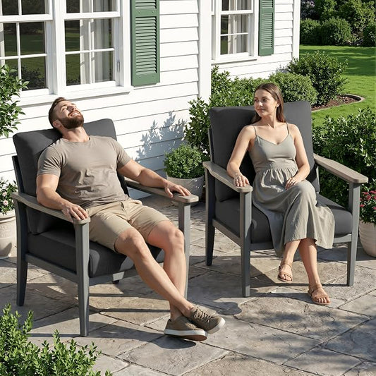 Aluminum Outdoor Patio Furniture Set 2-Piece, Patio Conversation Set Sectional Furniture Set with High Backrest & Thickened Cushions for Garden, Backyard, Poolside, Dark Grey