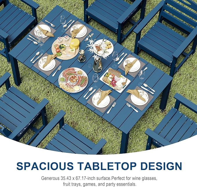 Domi HDPE Outdoor Dining Set, All-Weather 7 Piece Outdoor Dining Table Set with 2" Umbrella Hole, Outdoor Patio Dining Set for Garden, Poolside, Backyard, Deck, Blue