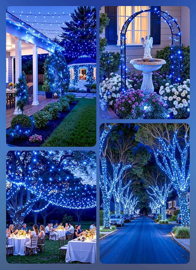 Brightown 2 Pack Solar String Lights Outdoor Waterproof, 80 FT 200 LED | Solar Powered Christmas Lights with 8 Modes, Auto On/Off, Patio Lights for Outside Tree Garden Party Decor (Blue)