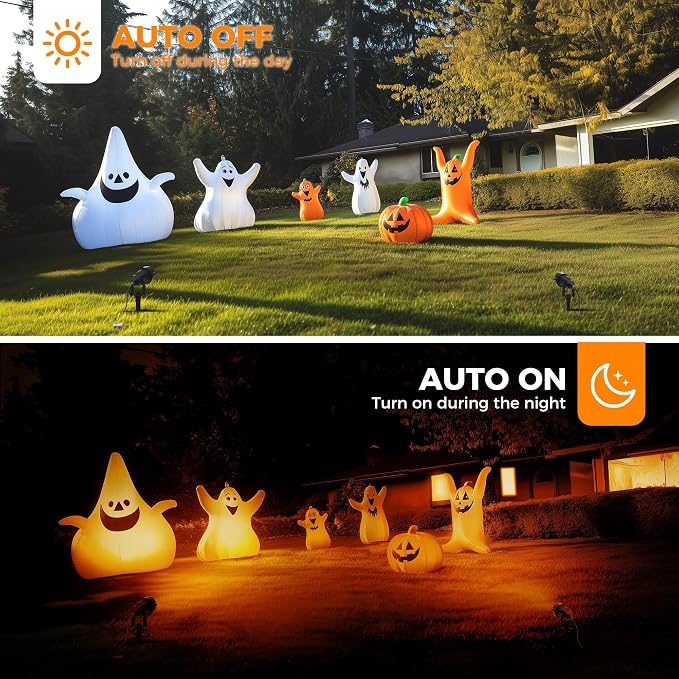 L LOHAS LED Orange Halloween Outdoor Spotlight 5W Dusk to Dawn 2 Pack | Orange Halloween Outdoor Lighting with Auto On/Off Control, Landscape Spotlights for Holiday, Tree and Yard Decoration