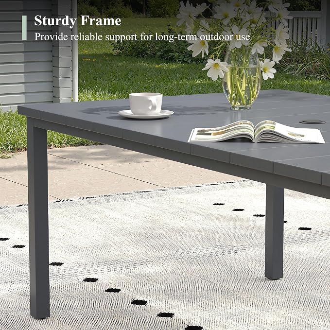 Outdoor Dining Set for 6, 63" Outdoor Dining Table with Umbrella Hole and Padded Textilene Patio Swivel Chairs, 7 Pieces Patio Table and Chairs Set for Garden Backyard, Grey and Dark Grey