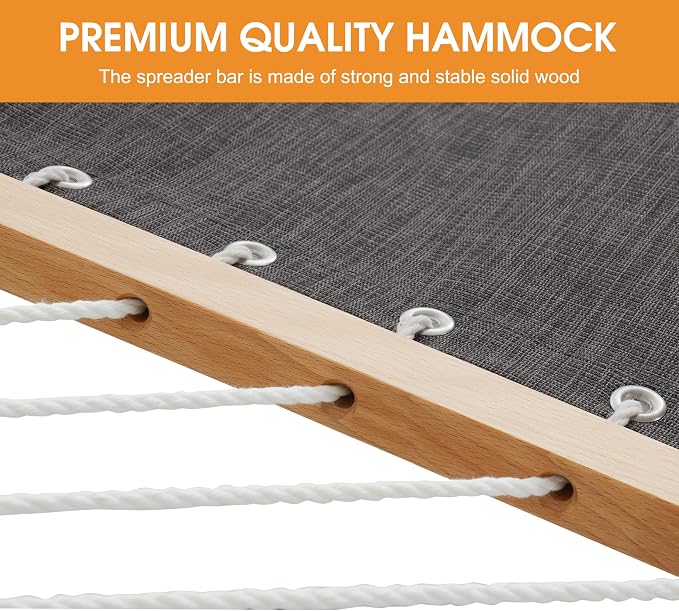 Lazy Daze Hammocks 11 FT Double Outside Hammock Quick Dry Olefin Fabric Hammock with Spreader Bar & Side Pocket for Outdoor Poolside Backyard 450 lbs Capacity, Black