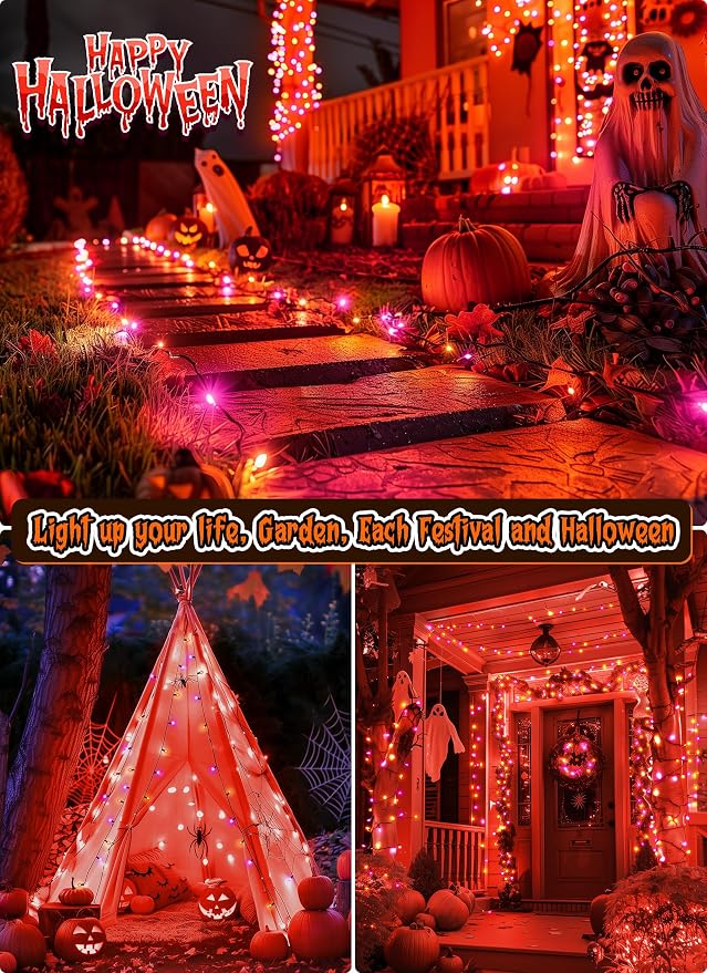2 Pack Orange & Purple Halloween Mini Lights, 10 Ft 50 Count String Lights | Total 100 Count Incandescent, Connectable Halloween Light for Haunted House Party Holiday Window Indoor Decoration