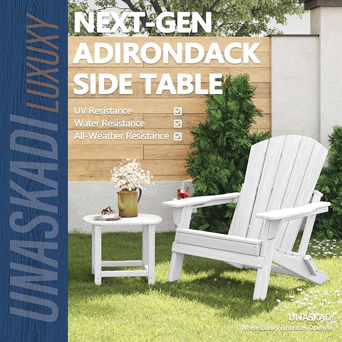 Outdoor Adirondack Side Table for Patio Porch Pool, 18" HDPE Weather Resistant End Table for Backyard and Indoor Use, Easy Maintenance & Indoor Outdoor Durable Construction(White)
