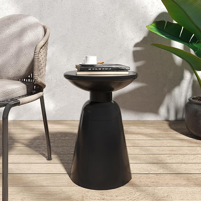 Merax Iron Patio Side Table 15"x21" Modern Art Design Weather Resistant End Table for Indoor Outdoor Patio Backyard Pool (Black)