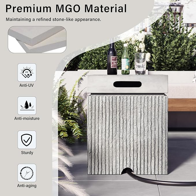 Polibi Outdoor Propane Tank Cover with Square Side Table & Fluted Texture, 100lb Capacity Weather-Resistant Enclosure for Standard 20 lb Tanks, Gray