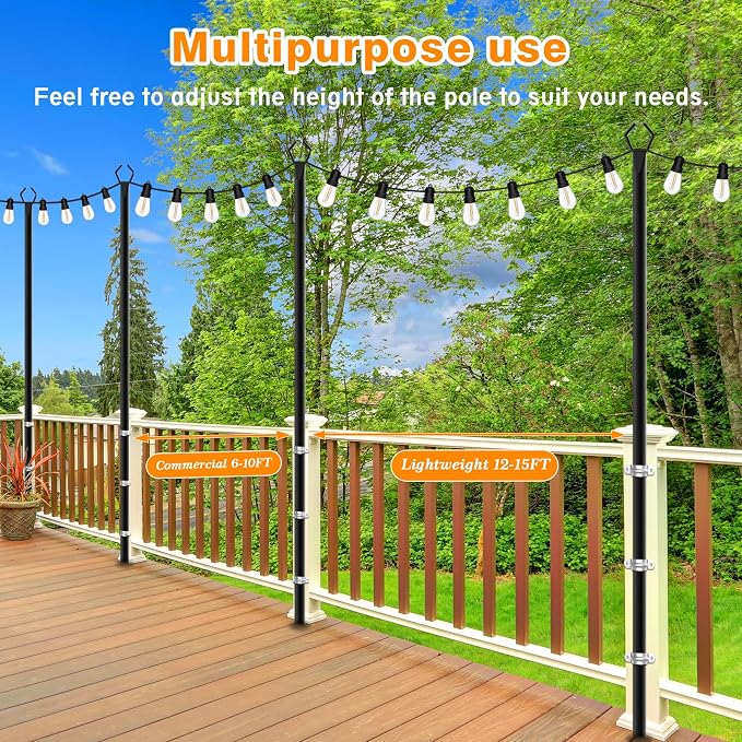LETIANPAI 4 Pack String Light Poles,10 Ft Light Poles for Outside String Lights,Outdoor Lights Pole with Fork,Metal Poles Stand for Patio Deck Backyard