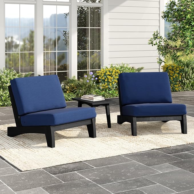 Pia Ricoo 3 Piece Patio Bistro Set with Patio Chairs and Table, Heavy Duty Wood Patio Furniture Set, All-Weather Outdoor Chairs for Balcony, Deck, Poolside, Porch - Navy/Dark