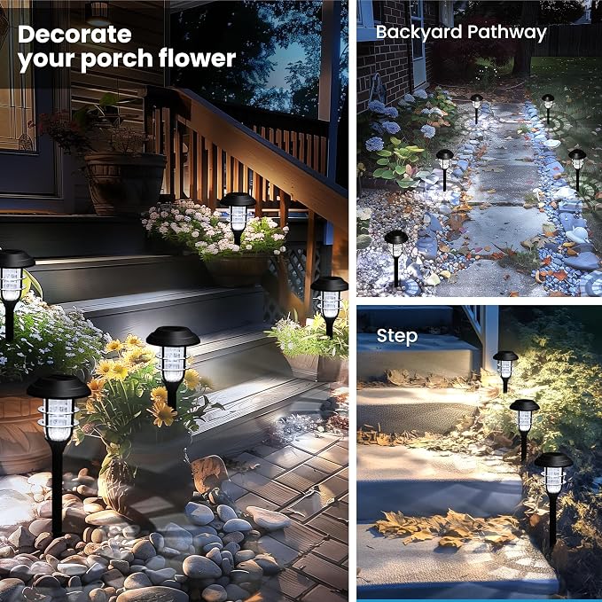 SOLPEX Solar Pathway Lights Waterproof Outdoor Lighting, 12 Pack Cold White | 8-12H Runtime, Auto On/Off, Tool-Free Install, Yard/Garden/Pathway/Patio/Walkway/Driveway
