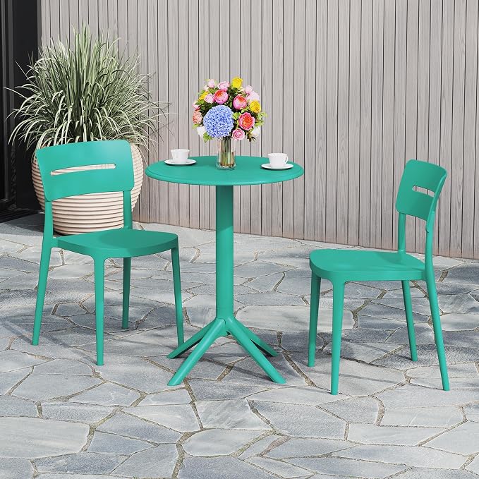 Costaelm Patio Table for 4-Person, Outdoor Patio PP Round Dining Table, All-Weather Bistro Dining Table for Backyard Deck Porch Poolside, Turquoise