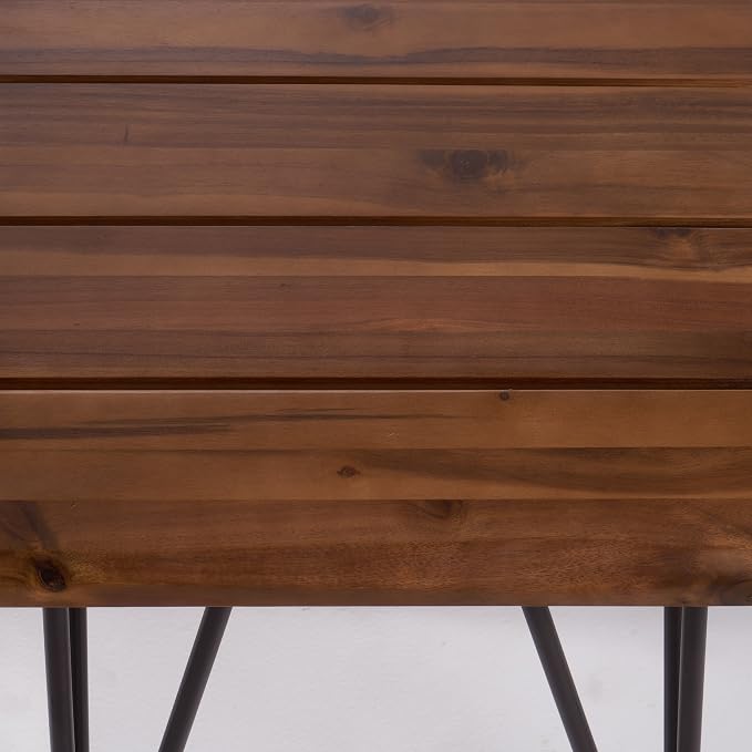 Christopher Knight Home Zion Outdoor Industrial Rustic Iron and Acacia Wood Accent Table, Teak Finish With Rustic Metal