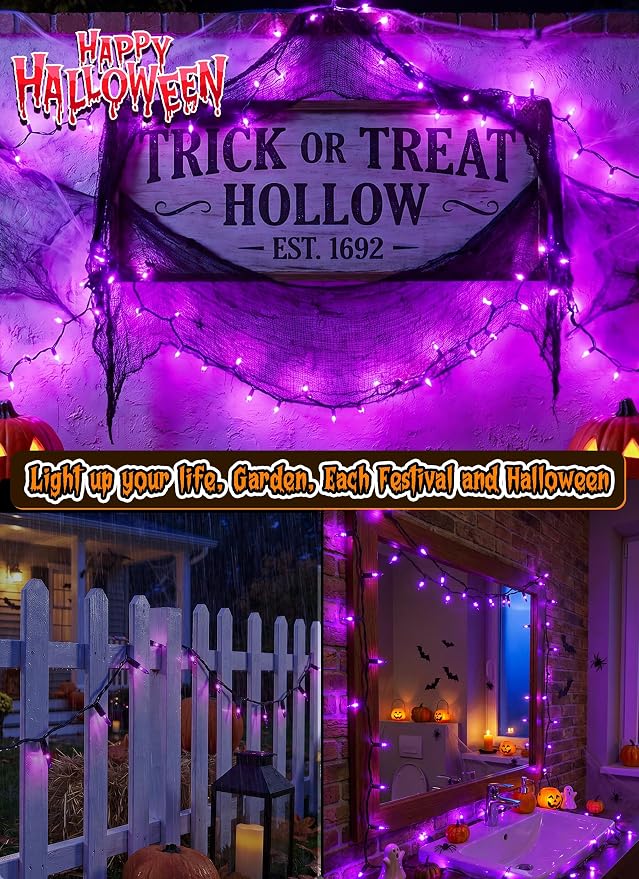 Brightown Purple Halloween Mini Lights, 50 Count 10 Feet Mini String Lights | Incandescent Bulb, Connectable Halloween Light for Haunted House Ghost Party Holiday Window Indoor Outdoor Decoration