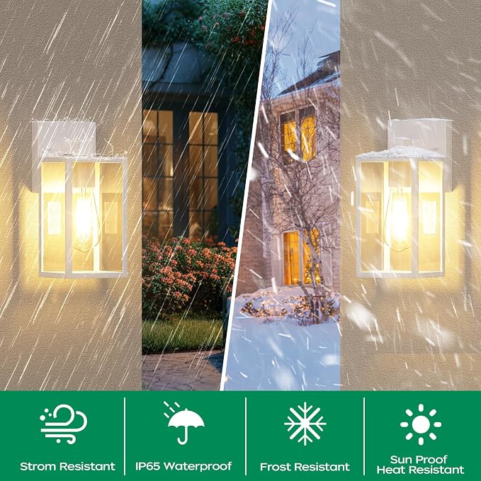 WIHTU Outdoor Front Porch Light Wall Mount, Exterior Lighting Fixture 1Pack | 10.65inch, Anti-Rust Metal Frame, Tempered Glass, E26 Base, Waterproof, Easy Install, Wall Sconce for Patio, Garage, Entryway