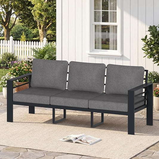 3-Seater Outdoor Patio Sofa, Metal Outdoor Couch with 3.54” Wide Seat and Thick Cushions, Modern Heavy Duty Patio Furniture for Backyard, Garden and Deck