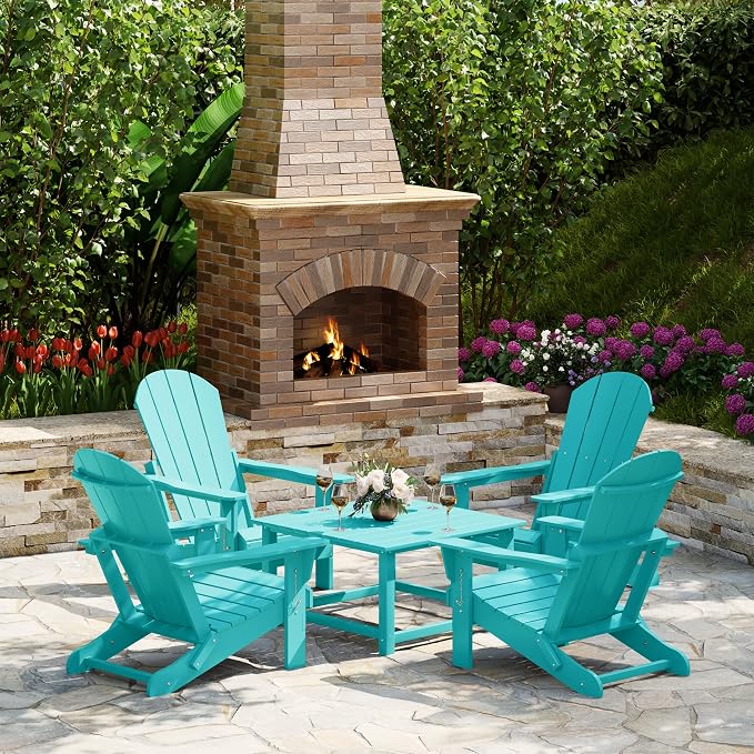 Costaelm Patio Conversation Table, Tatio Accent HDPE Outdoor Weather Resistant, Square Outdoor Porch Balcony Patio Drink Table for Outside, Pool, Backyard, Turquoise