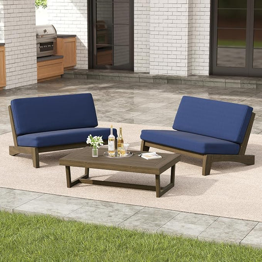 3 Pieces Patio Furniture Sets, All-Weather Outdoor Wood Bistro Set Patio Conversation Coffee Table Chiars and Patio Loveseat for Balcony, Backyard