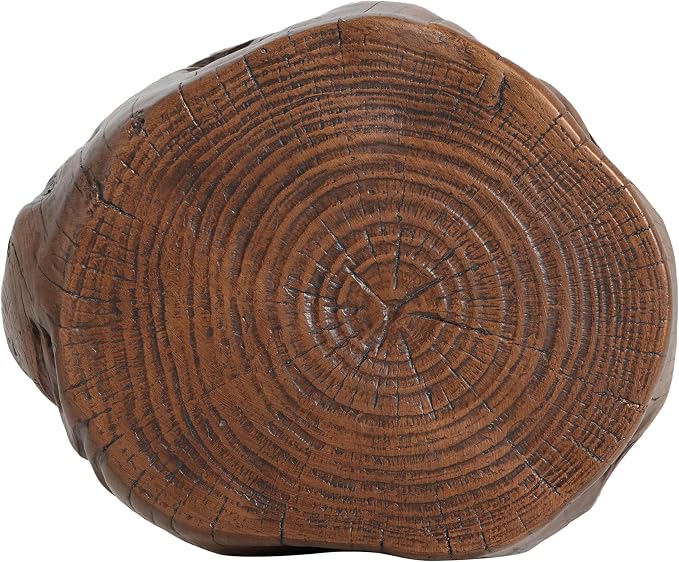 GDFStudio Realistic Tree Stump Side Table, Lightweight Concrete End Table for Indoor & Outdoor, Rustic Wood-Look Stool, Multi-Purpose Plant Stand, Weather-Resistant Accent Table, Dark Brown+Wood