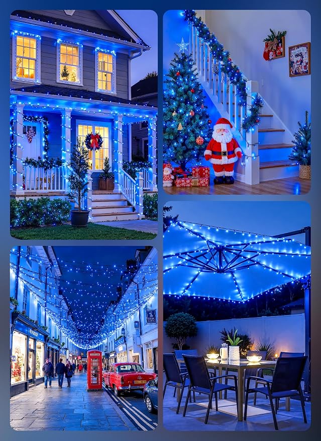 Brightown 2 Pack Solar String Lights Outdoor Waterproof, 80 FT 200 LED | Solar Powered Christmas Lights with 8 Modes, Auto On/Off, Patio Lights for Outside Tree Garden Party Decor (Blue)