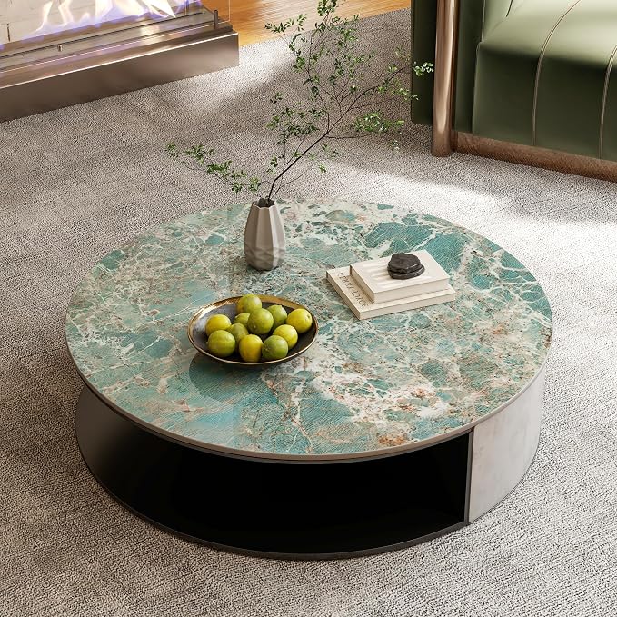 ZL ZELing Round Sintered Stone Table Top 39.3",Replacement Table Top for Indoor & Outdoor - Heat/Scratch Resistant Waterproof Ceramic DIY Desktop, Patio/Balcony/Bistro/Café & Dining Room (Green)