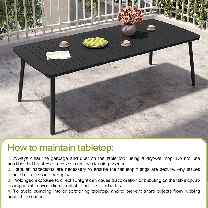 Crestlive Products Outdoor Dining Table for 8-10 People, 95in Patio Rectangle Table, Aluminum Frame with Durable Wood-Like Tabletop and Umbrella Hole Perfect for Patio, Garden, and Lawn