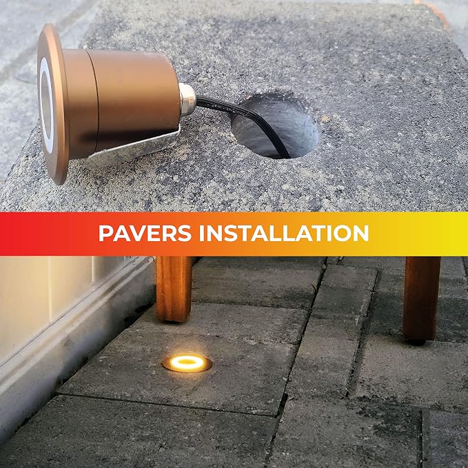 LUMENGY LED In-Ground Paver and Deck Light with Patented Ring Light Effect, 1W, 12V Low Voltage, IP67 Waterproof, for Decks, Driveways, Patios, Steps and Paver Surfaces, Brown Finish, 6 Pack