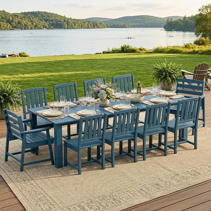 LOUNZY 11 Piece Patio Dining Set for 10, Outdoor Table and Chairs, Navy | 89.4“ table,Spacious 10 person outdoor table and chairs set, HDPE structure, built for entertaining and family events
