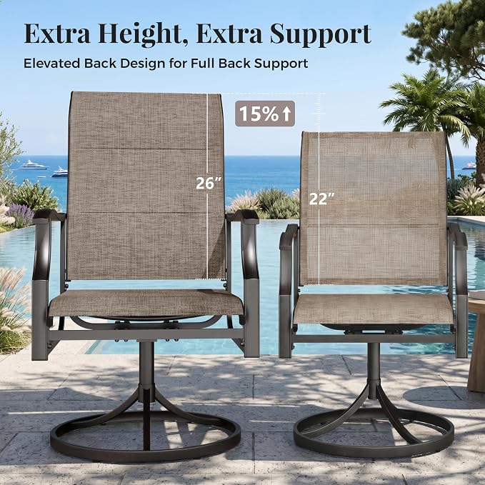 MIXPATIO Patio Dining Set for 8, Outdoor Table and Chairs Set with 8 x Textilene Swivel Chairs and Square Outdoor Dining Table for Cozy Deck Garden Settings, Grayish-Brown