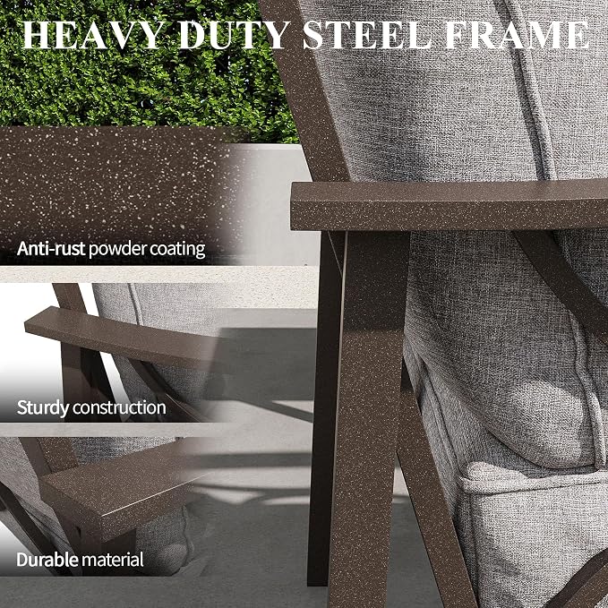 RoyalCraft Outdoor Patio Furniture Set, 4 Piece Patio Conversation Set with Coffee Table, Metal Furniture Set for Porch Backyard Garden, Grey