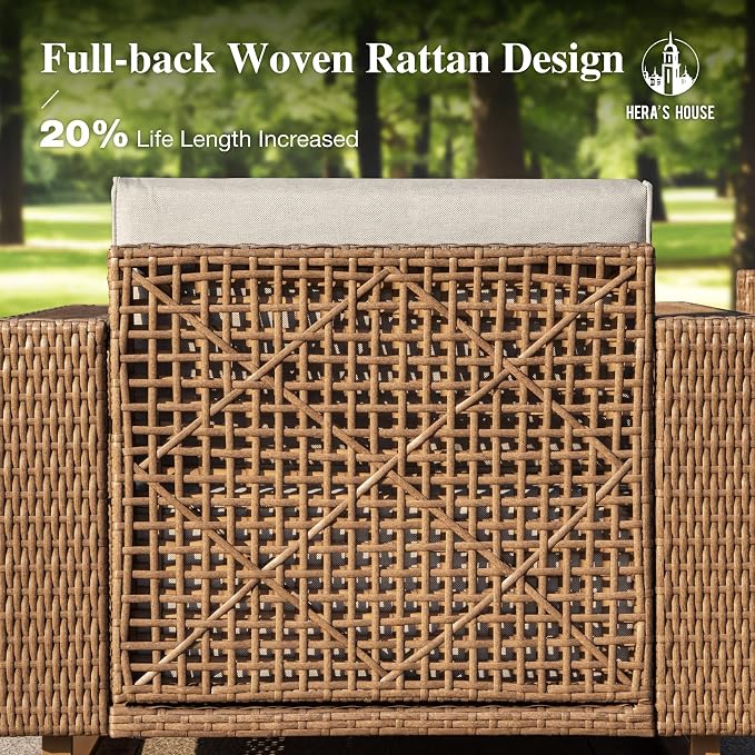 HERA'S HOUSE Patio Furniture Set, Outdoor Sectional Wicker Sofa, 6-Seat Yellow Rattan Conversation Set with 5.3" Widened Armrest, 10" Thick Comfy Cushion, Low Profile Lawn Garden Deck Pool Furniture