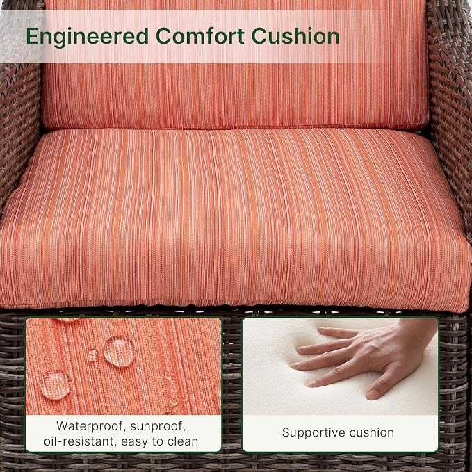 Wicker Patio Conversation Set, Outdoor Patio Furniture Set with Deep Seating, Wide Armrests & Thick Cushions, All-Weather Outdoor Furniture Set for Patio, Porch, Deck & Backyard