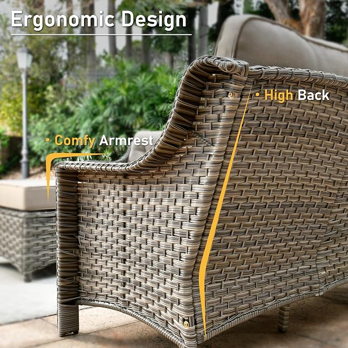 HOOOWOOO 9 Piece Patio Furniture Conversation Sets with Swivel Rocking Chairs,Outdoor Wicker Furniture with Ottoman,All Weather Resistant High Back Rattan Conversational Set(Beige Tan)