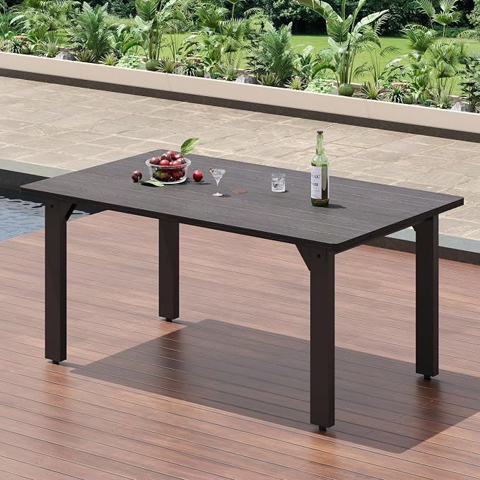 Sundale Outdoor Patio Dining Table for 6, Metal Outdoor Dining Table with 2" Umbrella Hole, 60" Rectangular Outdoor Tables for Backyard, Yawn, Garden