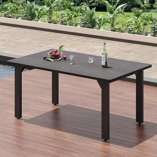 Sundale Outdoor Patio Dining Table for 6, Metal Outdoor Dining Table with 2" Umbrella Hole, 60" Rectangular Outdoor Tables for Backyard, Yawn, Garden