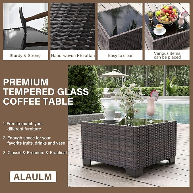 ALAULM 7 Pieces Patio Furniture Set with Fire Pit Table 55000BTU, Oversized Seat/Armrest and High Back Wicker Conversation Set with Thick Cushion for Backyard, Garden, (Red)