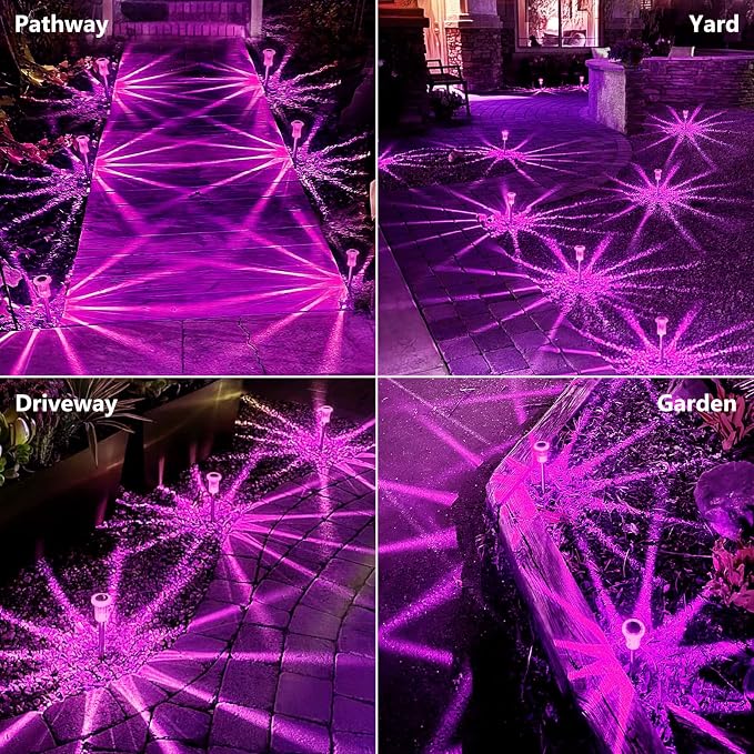 10 Pack Solar Lights Outdoor Waterproof LED Pink Pathway Lighting | Auto On/Off Stake Lights for Yard Garden Walkway Outside Driveway, Acrylic Diamond-like Lampshade, Stainless Steel Pole
