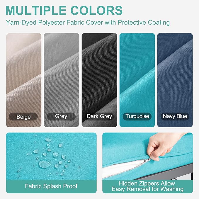 Aluminum Patio Swivel Rocking Chair Outdoor Bistro Set, 3PCS Patio Conversation Set Outdoor Patio Furniture Set with High Backrest & Thickened Cushions for Garden, Deck and Balcony, Turquoise