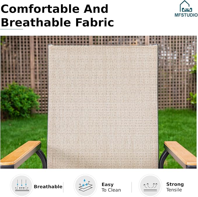MFSTUDIO 5 PCS Patio Dining Set with 4 Stacking Aluminum Armchair(Beige) and 1 Square Heavy Duty Table