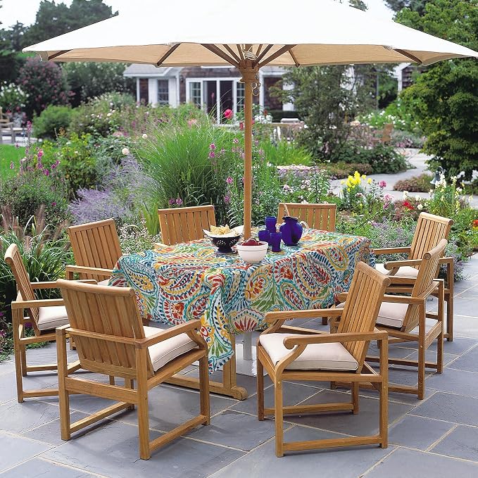 DYTXIII Outdoor Rectangle Tablecloth with Umbrella Hole and Zipper 84" x 60", Water Repellent Floral Picnic Cover, Fade & Wrinkle Resistant Tablecloth for Patio/Garden/Party Table, Paisley Multi